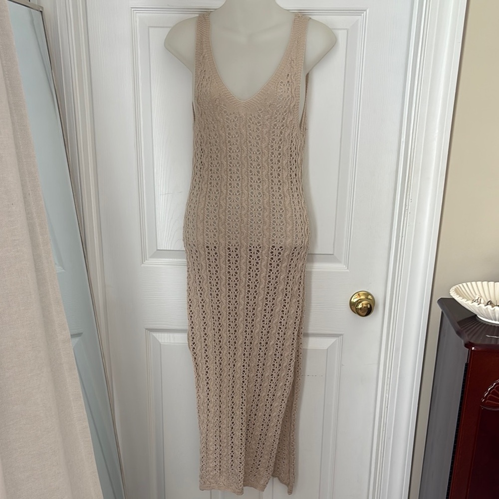 Beige Knit Sleeveless Maxi Dress
